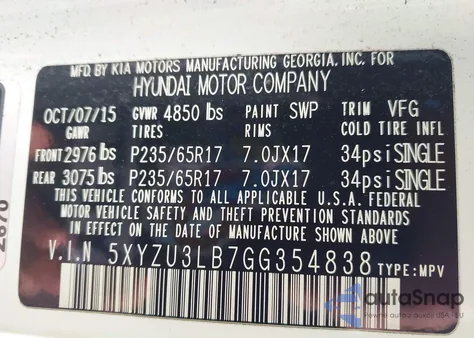 2016 Hyundai Santa Fe Sport 2.4L from USA, damaged, VIN 5XYZU3LB7GG354838